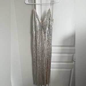 Fashion Nova Silver Sequin Dress - Size S